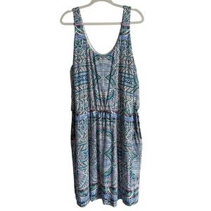 TART Womens 2X Boho Tribal Ikat Print Sleeveless Jersey Dress Pockets ResortWear